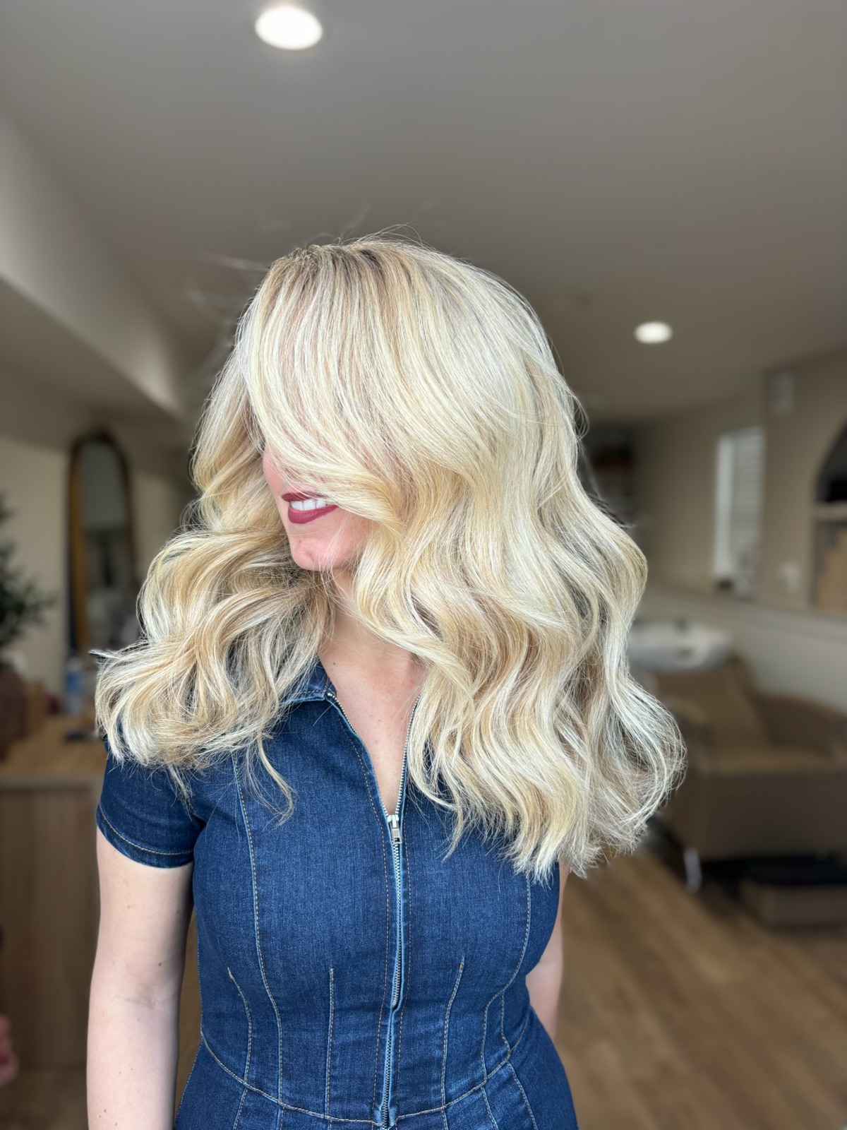 Blonde highlights and styling by Veil & Vogue